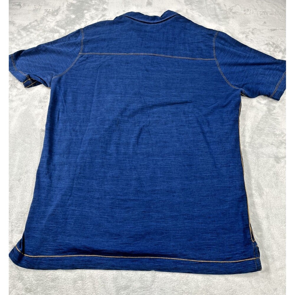 Johnston & Murphy Mens Slub Polo Shirt Blue 100% Cotton Orange Stitch Large - Picture 8 of 8